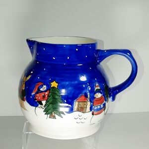 Vintage 00's St. Nicholas Square & Friends Ceramic Pitcher Moose Snowman Cabin